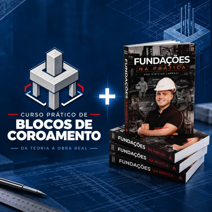 Curso Prático de Blocos de Coroamento mais o livro físico Fundações na Prática